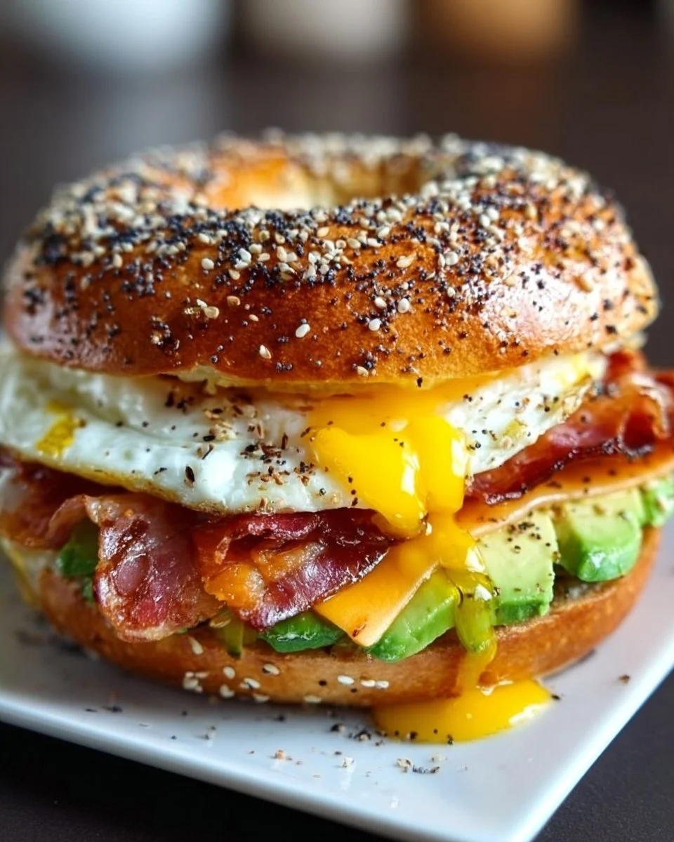 Ein leckeres Bagel Frühstückssandwich mit frischen Zutaten und cremigem Aufstrich