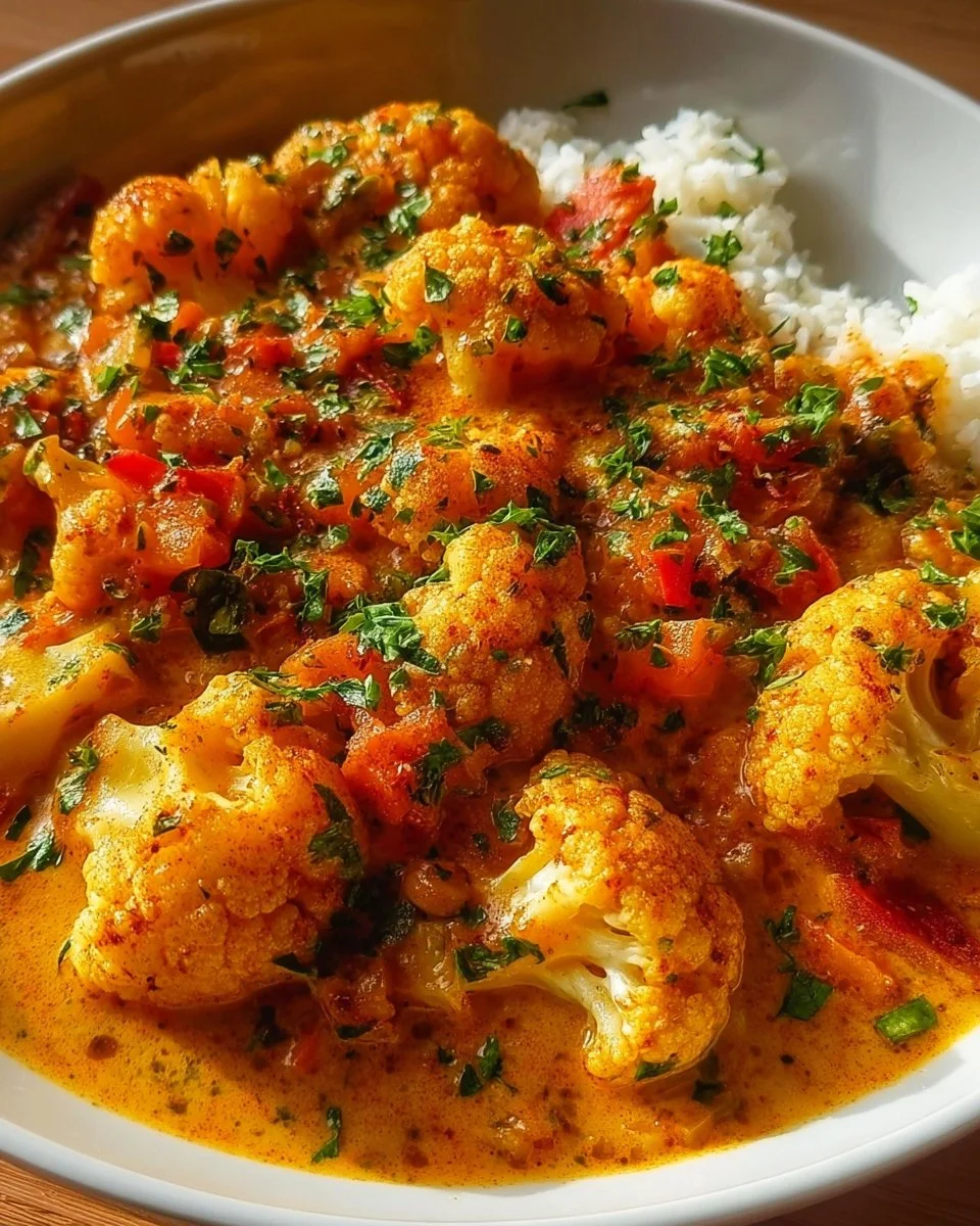 Blumenkohl im Curry in einer bunten Schüssel