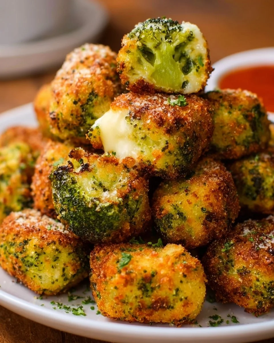 Leckere Brokkoli Käse Nuggets auf einem Teller serviert