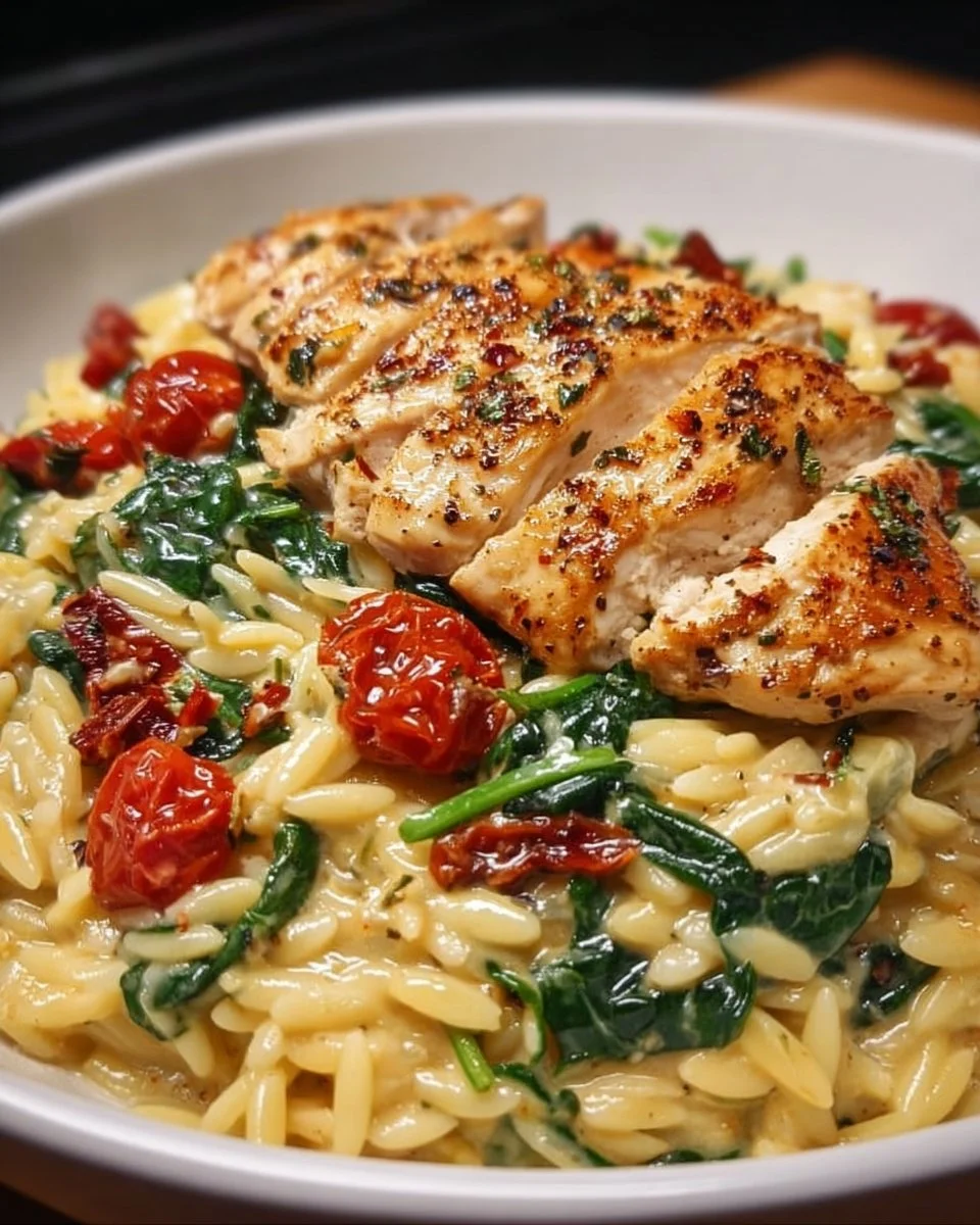 Cremige Orzo-Pfanne mit frischem Gemüse und Kräutern