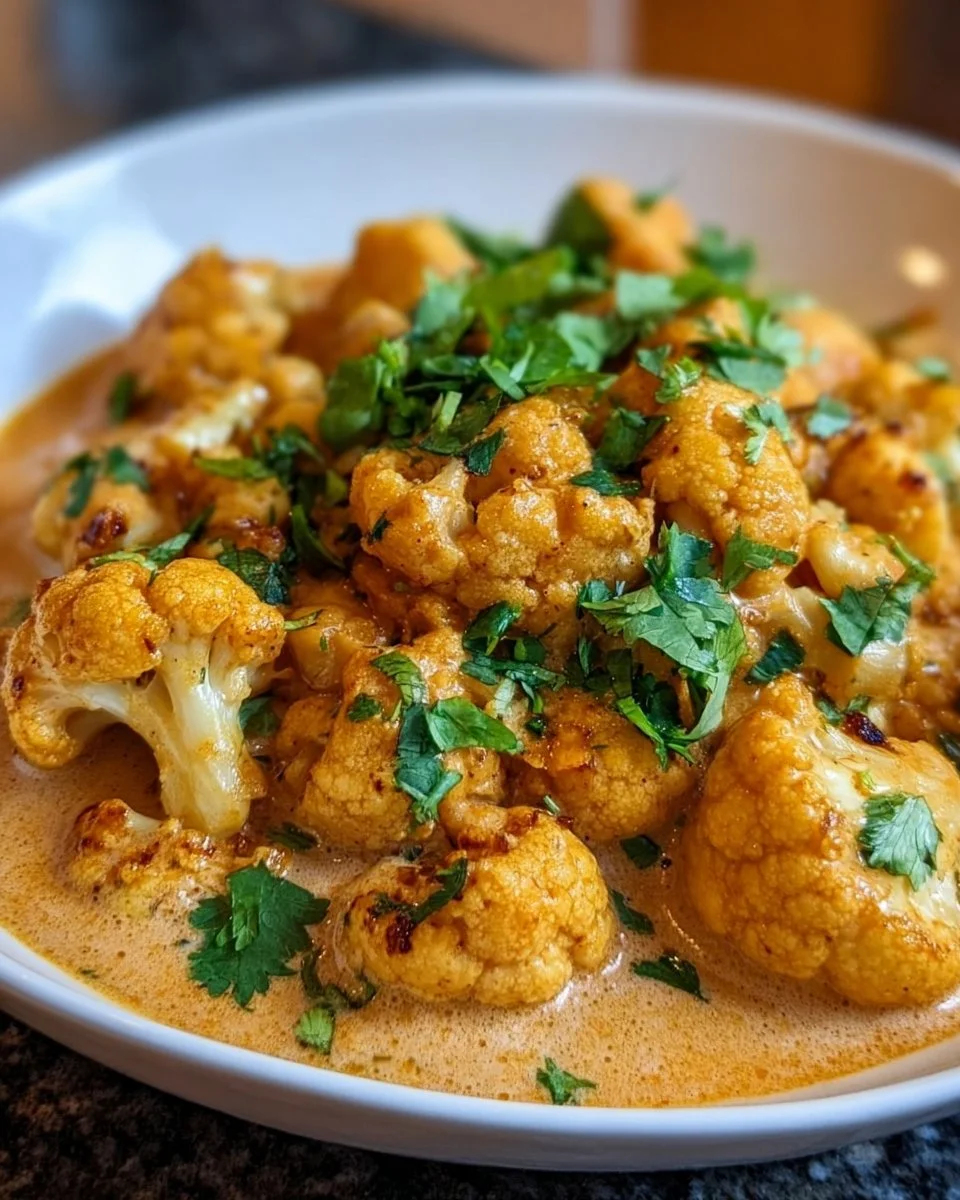 Cremiger Blumenkohl-Curry aus dem Backofen mit frischen Zutaten