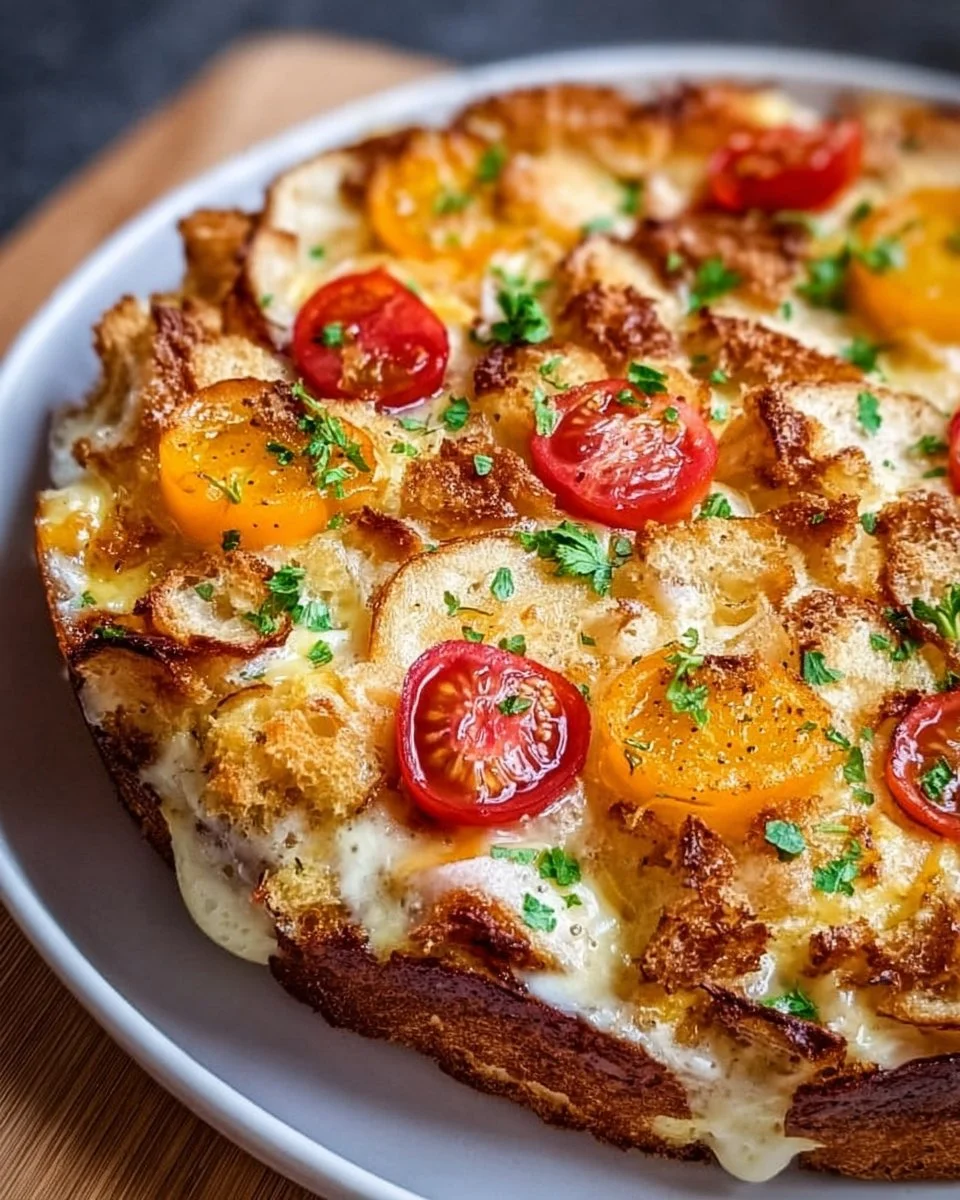 Leckerer Frühstücksauflauf mit frischen Zutaten und Gewürzen.