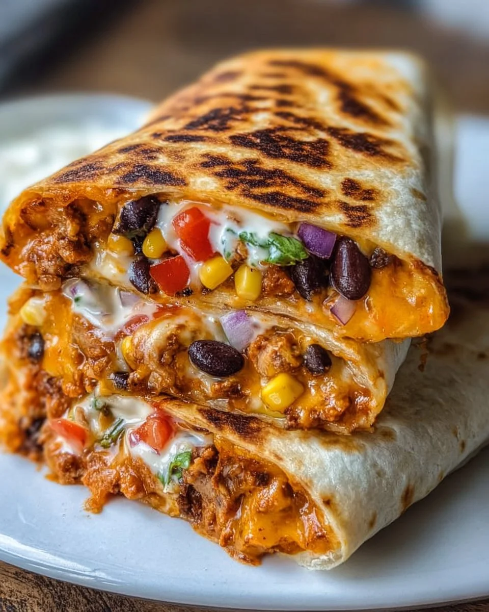 Leckerer gegrillter Käse-Burrito mit frischen Zutaten und schmelzendem Käse