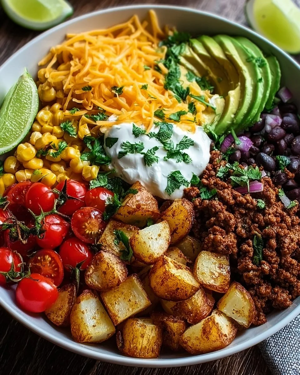 Leckere Kartoffel Taco Schüssel einfach zubereitet mit frischen Zutaten