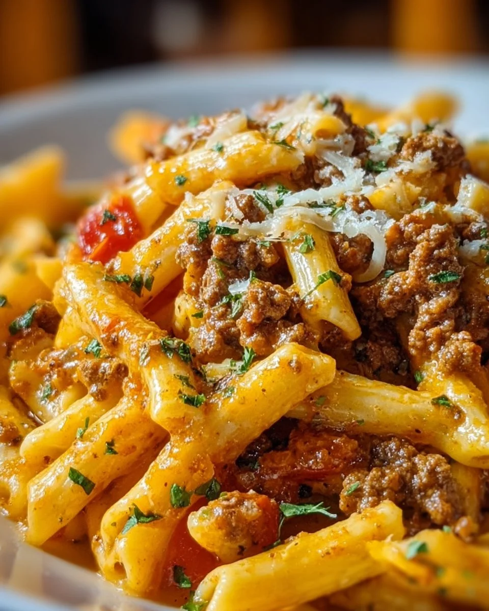 Käseburger-Nudeln - ein leckeres Rezept für Pasta mit Käse und Burger-Geschmack