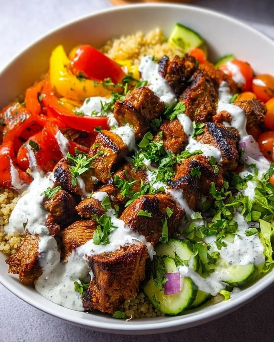 Leckere Kebab-Bowl mit frischen Zutaten und würzigen Saucen