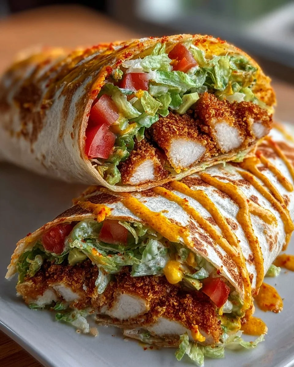 Knuspriger Hühnchen-Wrap Fiesta mit frischen Zutaten und würziger Sauce