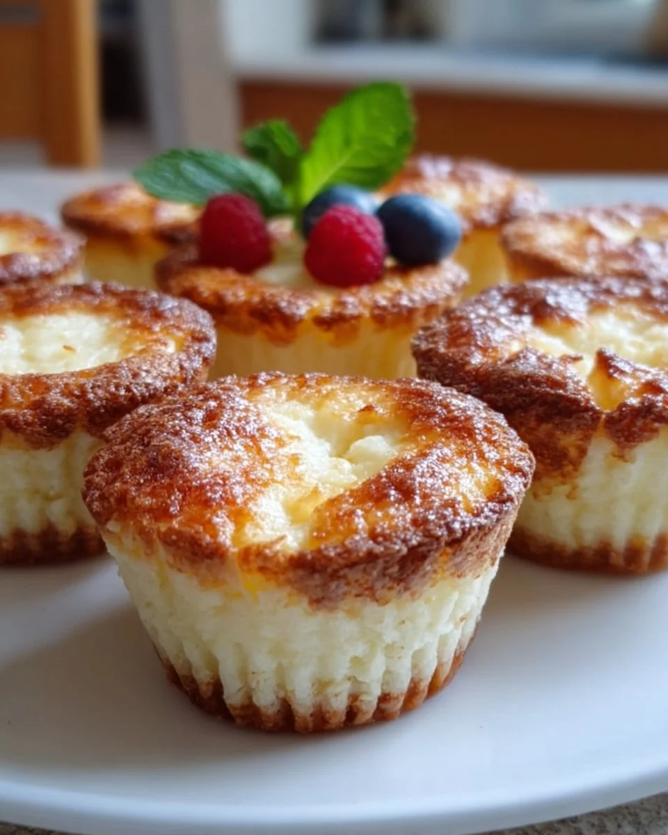 Leckere Mini Quark Cheesecake Muffins auf einem Teller serviert