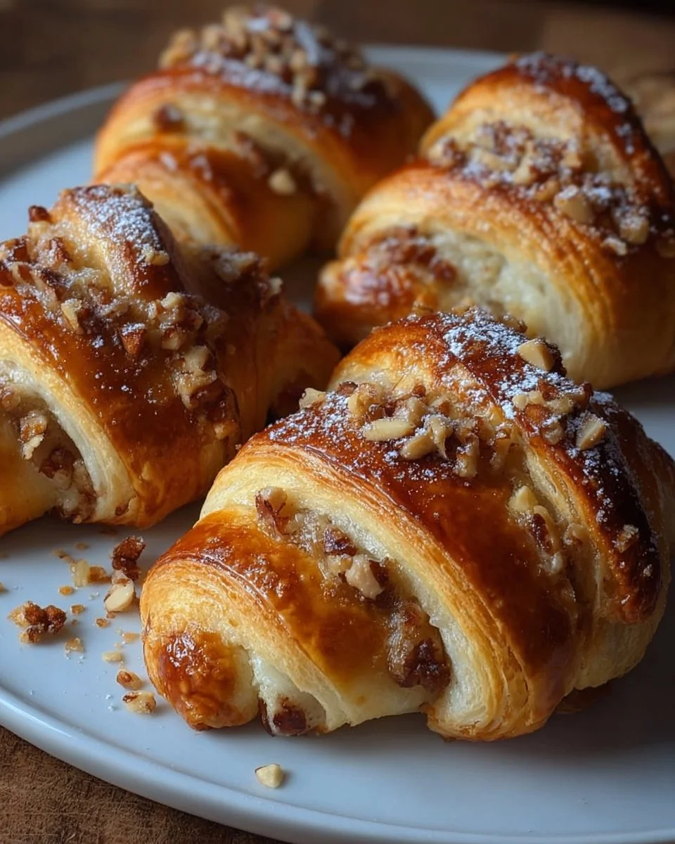 Leckere Nusshörnchen - Hefehörnchen gefüllt mit Nüssen und frisch gebacken.