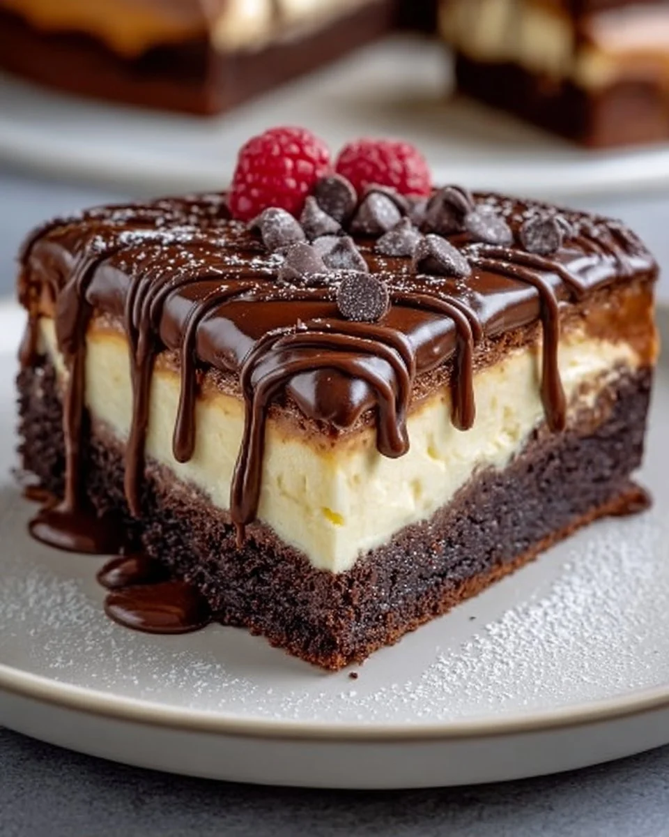 Leckere Brownie-Käsekuchen-Geburtstagstorte auf einem festlichen Tisch