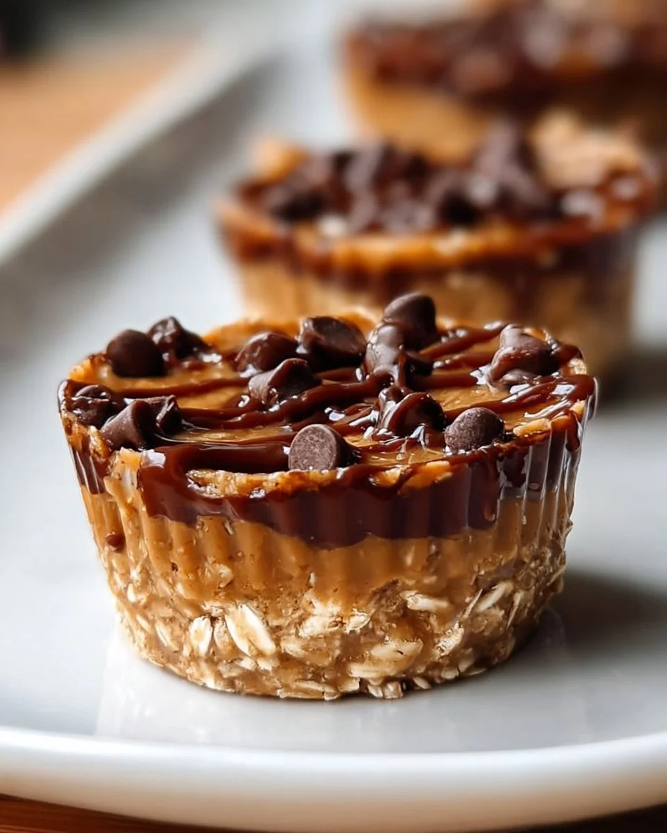 Erdnussbutter Protein Haferflocken Cups auf einem Teller