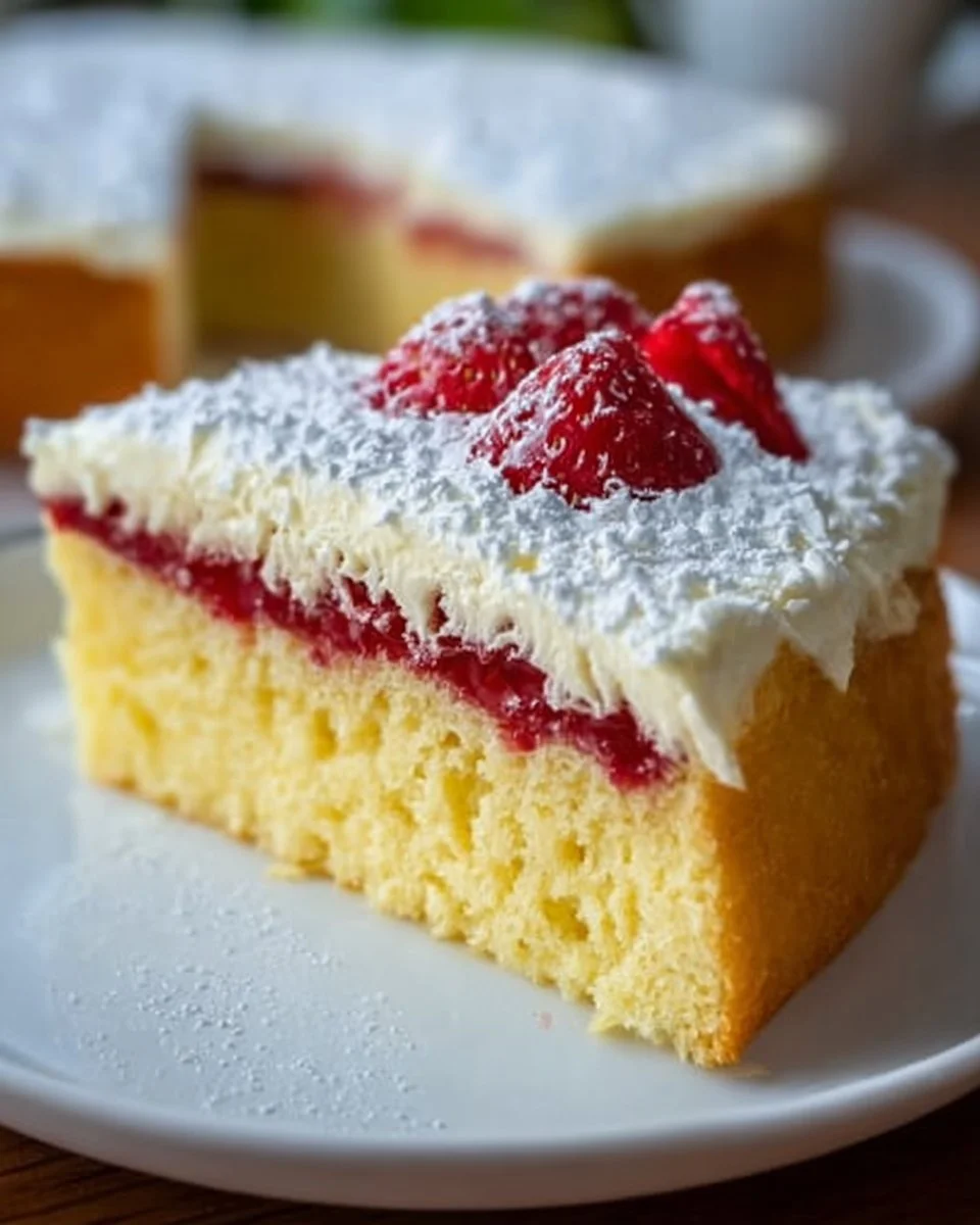 Frau Holle Kuchen mit Sahne und Früchten dekoriert