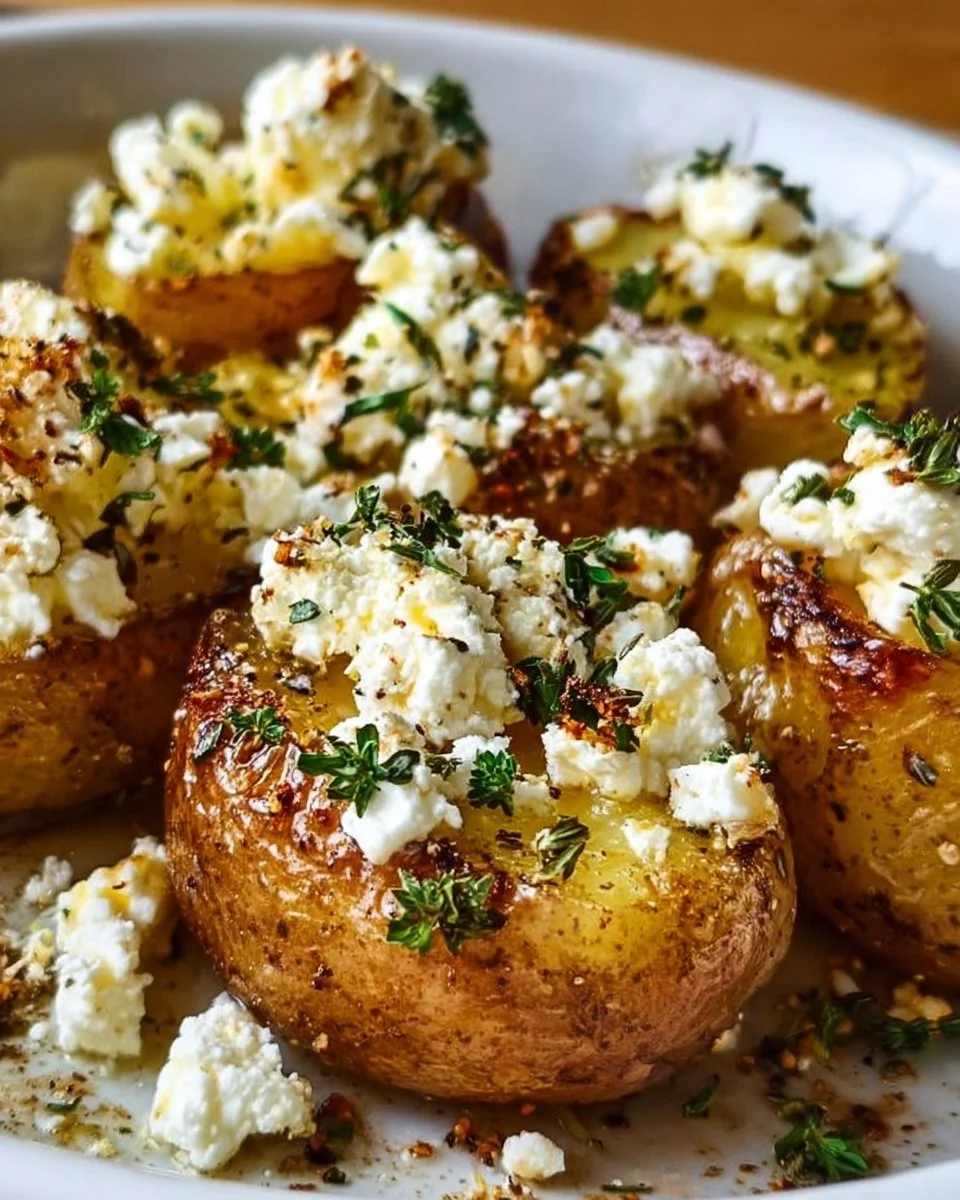 Gesunde Ofenkartoffeln mit Feta auf einem Teller serviert