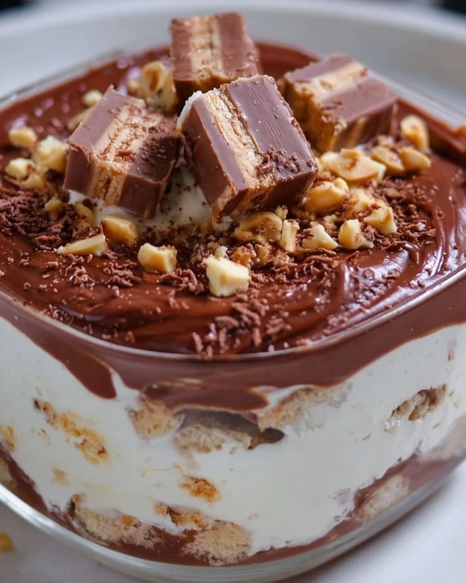 Leckeres Kinder Bueno Dessert mit Schokolade und Nougatcreme