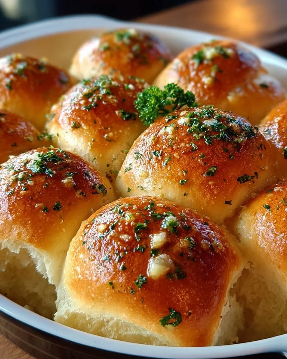 Knoblauch Brötchen frisch aus dem Airfryer, goldbraun und knusprig.