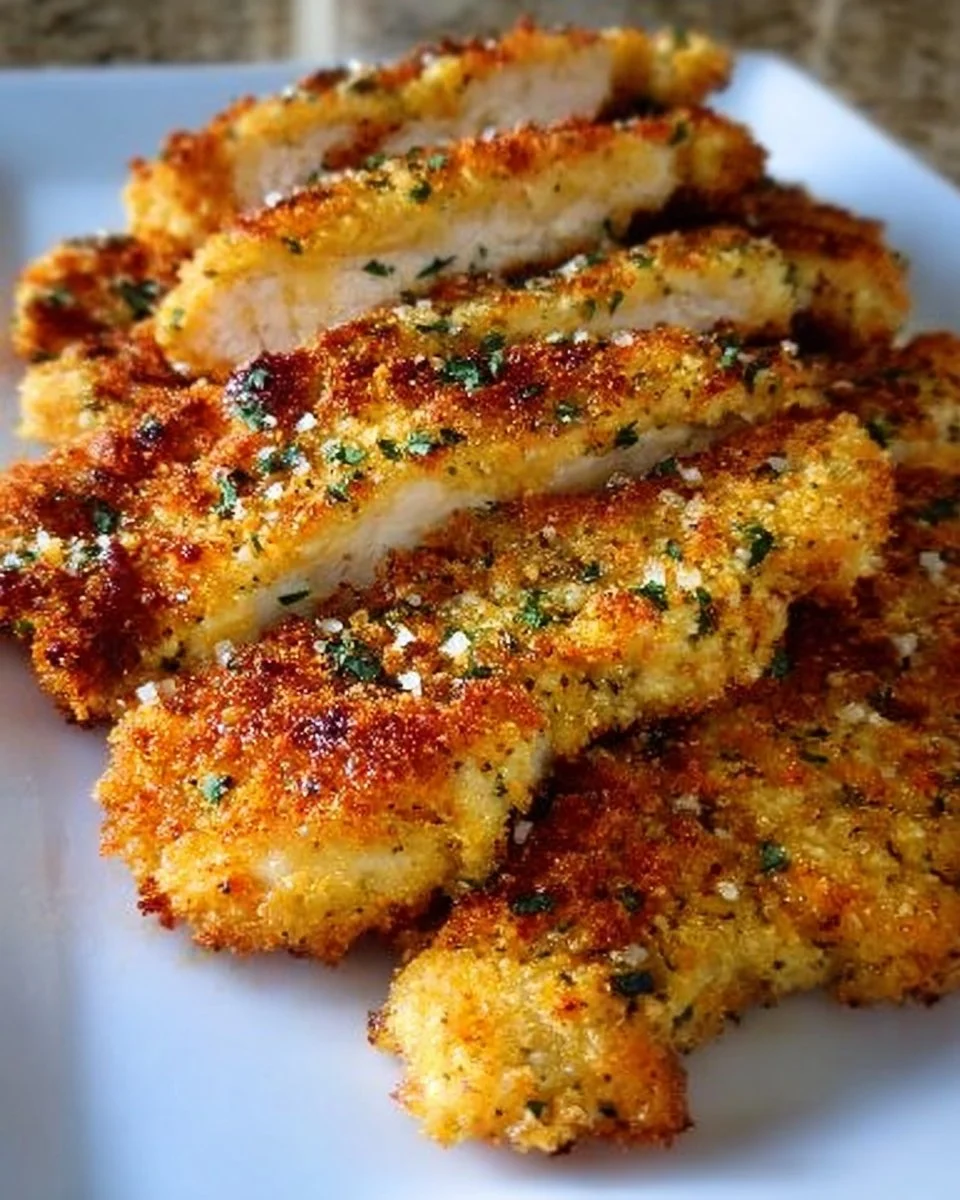 Knuspriges Parmesan-Knoblauch-Hähnchen mit goldener Kruste und aromatischen Kräutern