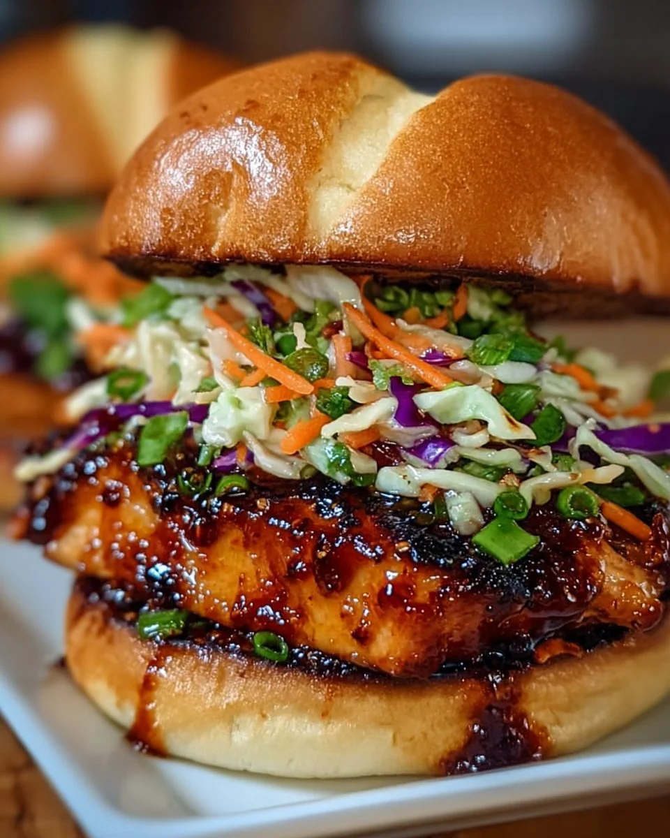 Koreanisches BBQ-Hühnchen-Sandwich mit frischen Zutaten und würziger Sauce