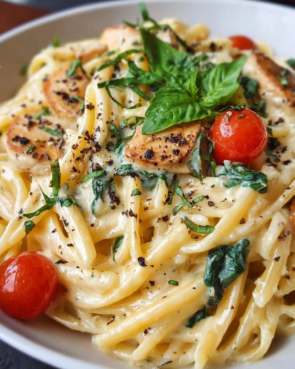 Cremige Mascarpone-Pasta mit frischen Zutaten und Kräutern.