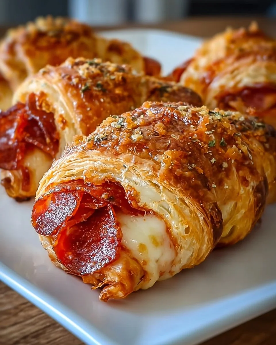 Mozzarella-Pepperoni-Croissant-Rollen auf einem Teller ansprechend angerichtet