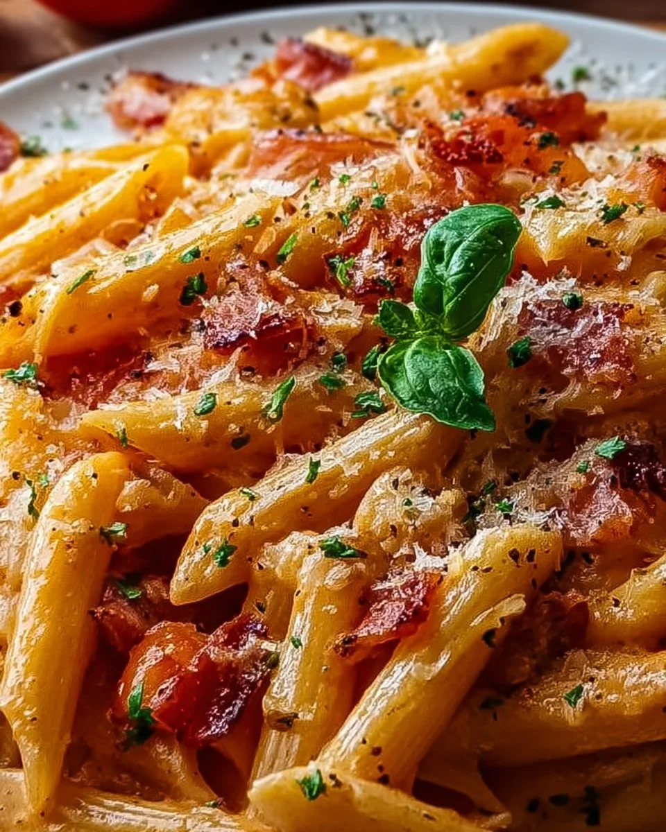 Köstliche Penne al Baffo serviert mit einer cremigen Sauce