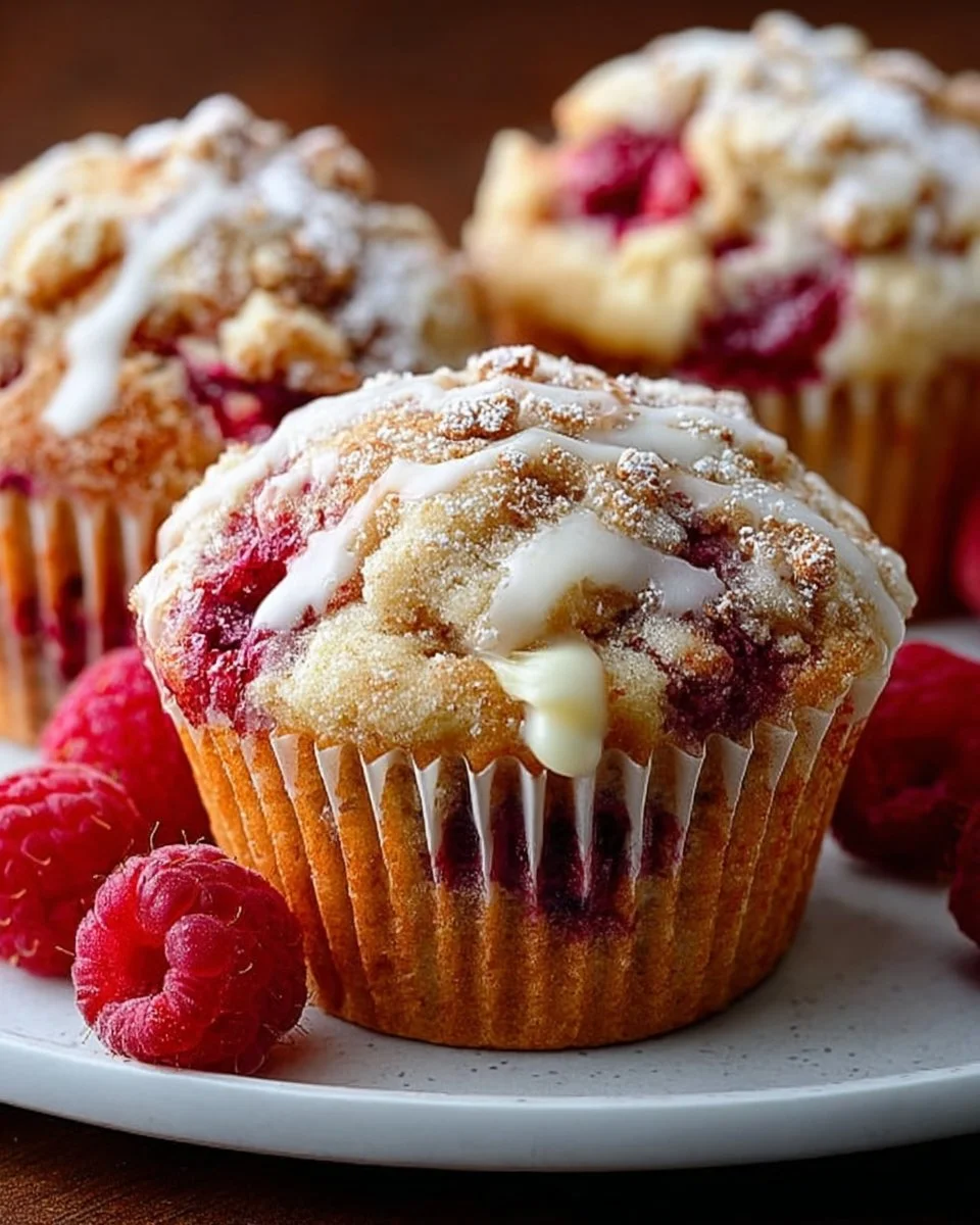 Saftige Himbeer Muffins mit weißer Schokolade, frisch gebacken