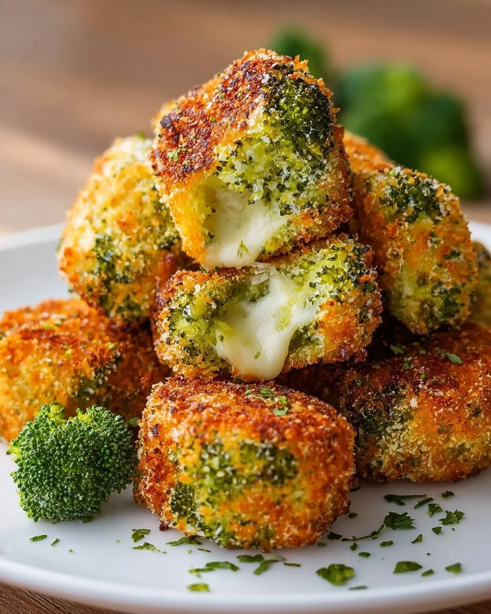 Leckere Brokkoli Käse Nuggets auf einem Teller serviert