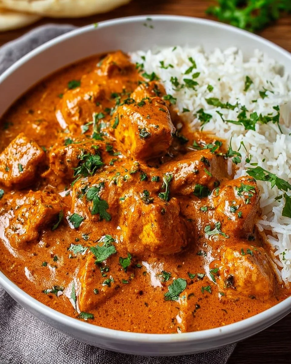 Das perfekte Butterhühnchen mit cremiger Sauce und Gewürzen serviert.