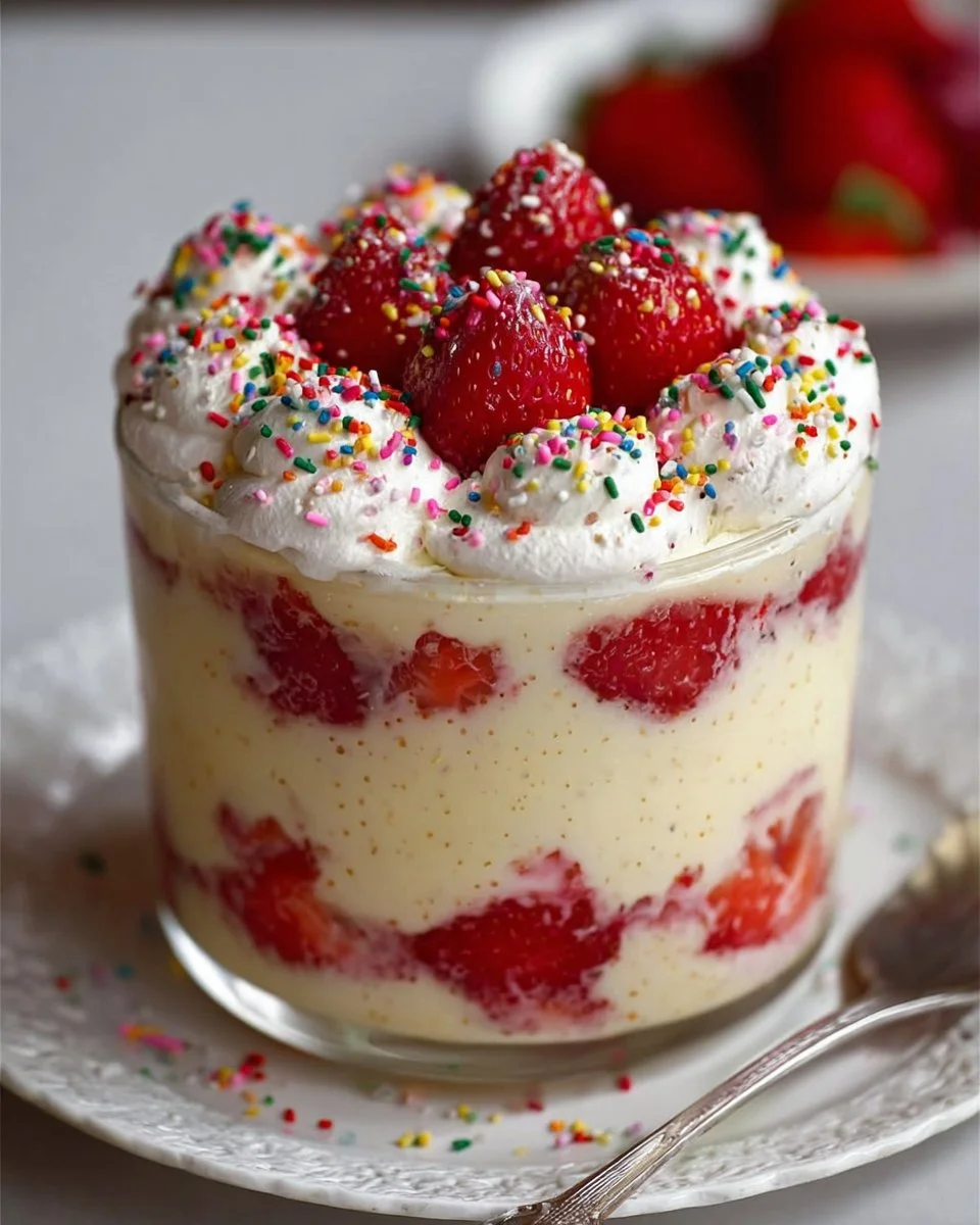 Delikates Pudding-Erdbeer-Dessert mit frischen Erdbeeren und cremigem Pudding