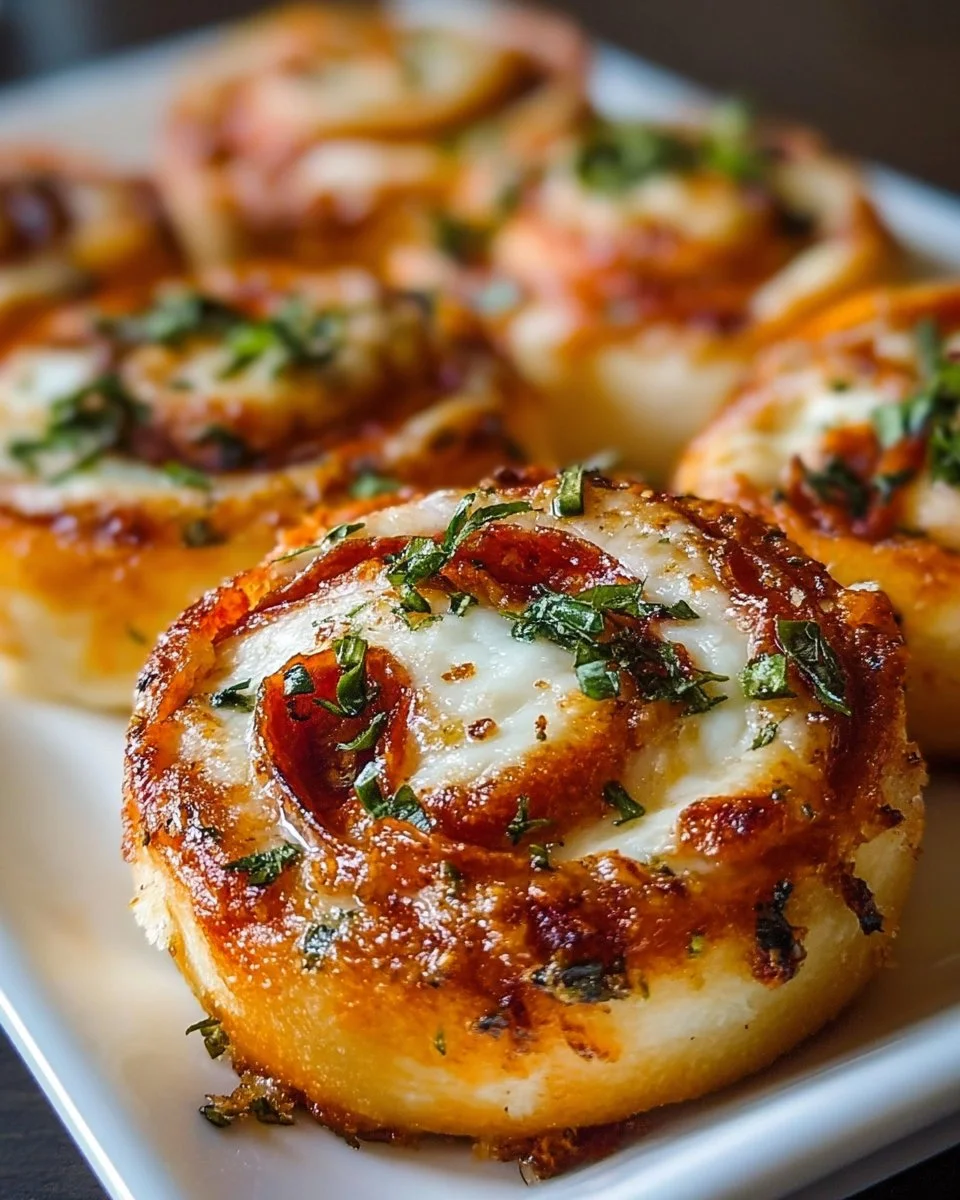 Schnelle Pizzaschnecken aus frischem Teig, Käse und Tomatensauce