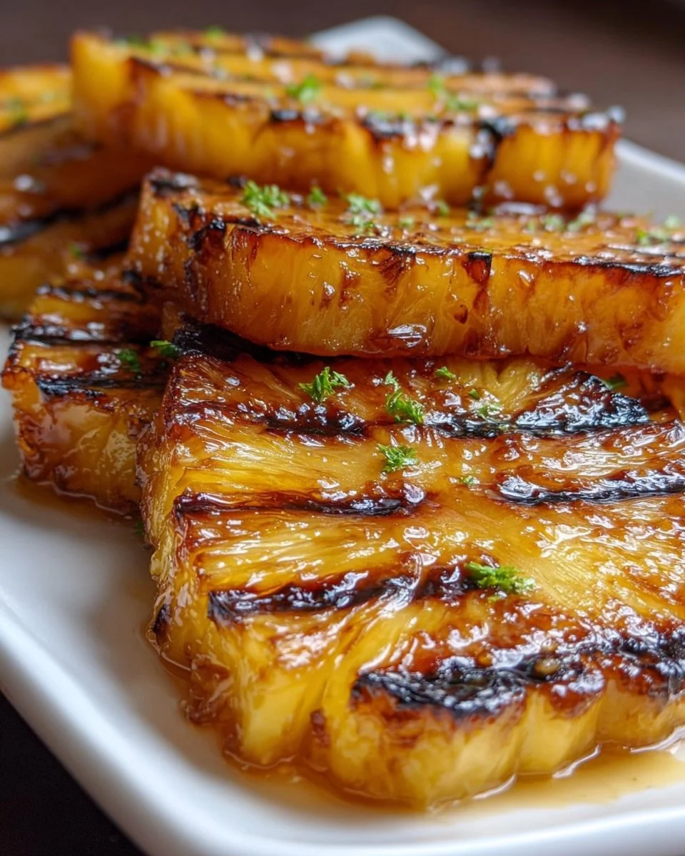 Gegrillte Ananas mit braunem Zucker auf dem Grill serviert
