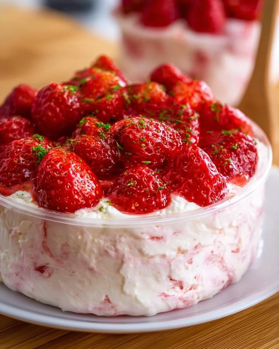 Erdbeertraum mit Mascarpone und Quark auf einem Teller serviert.