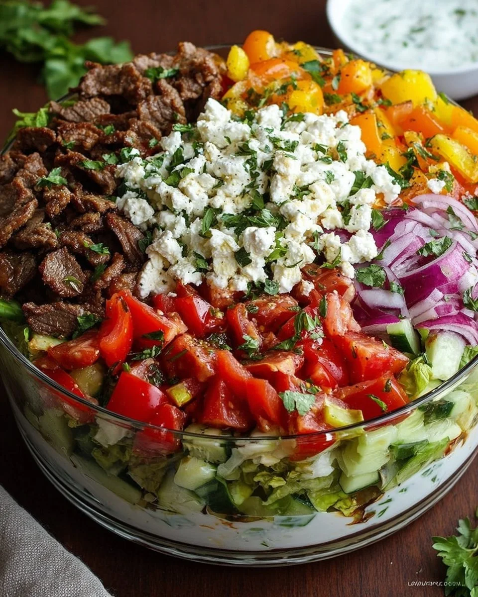 Erfrischender Gyros-Salat mit Gemüse und zartem Fleisch