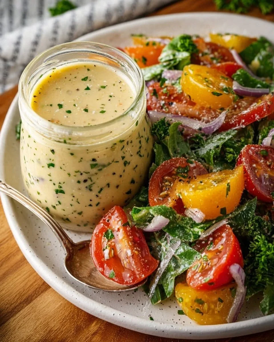 Eine leckere Fantastische Salatsauce in einer Glasflasche.