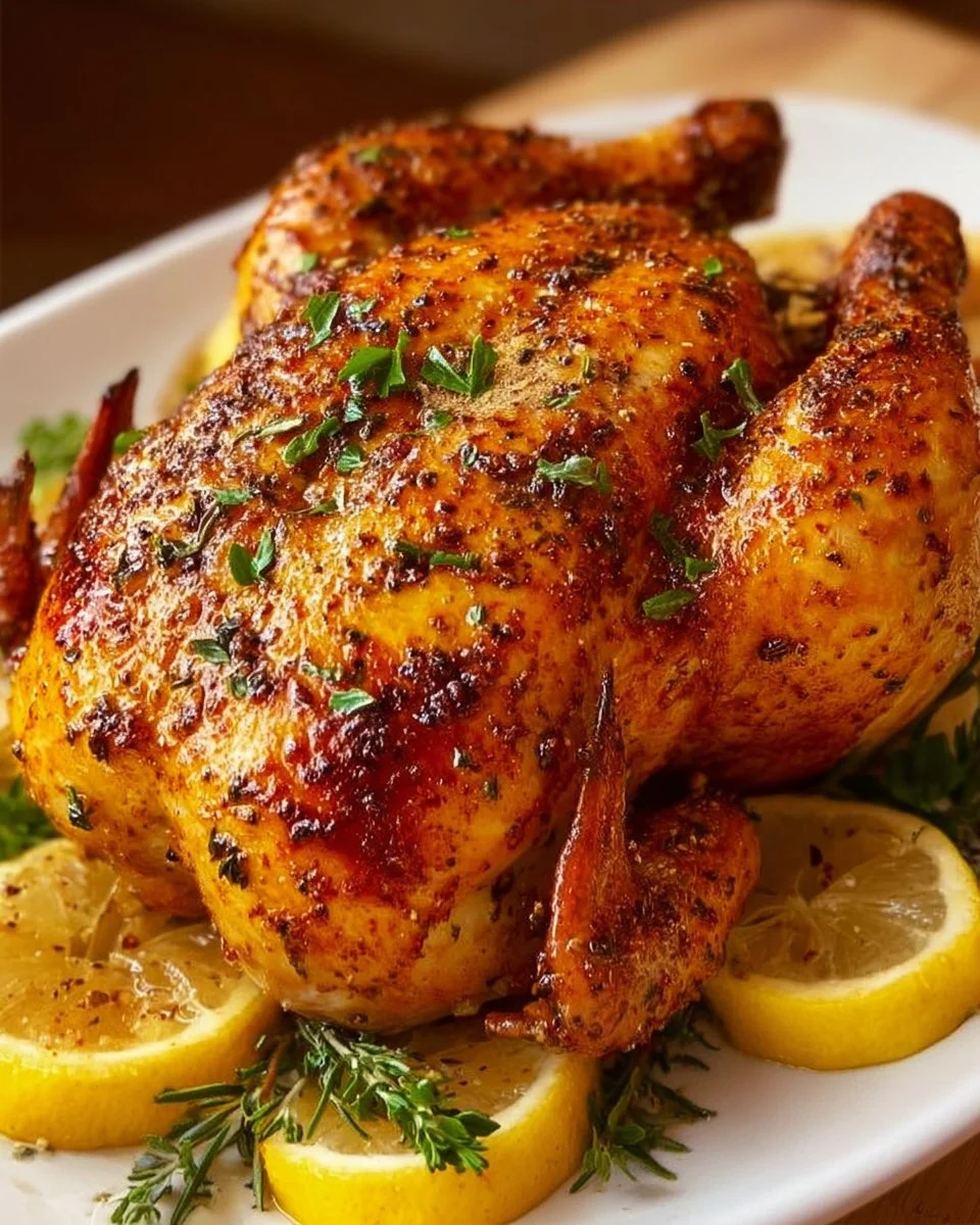 Ganzes Huhn im Airfryer zubereitet mit knuspriger Haut