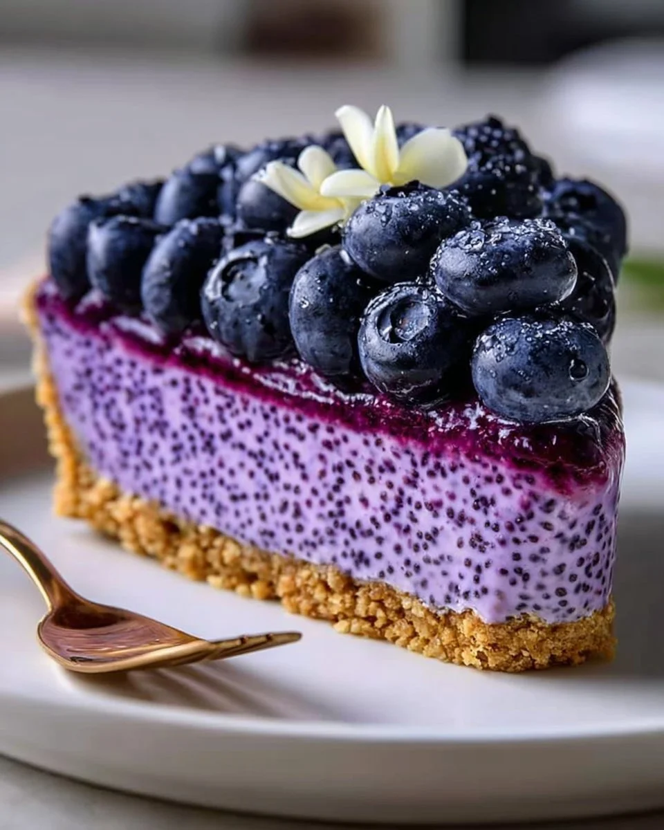 Gekühlte Blaubeer-Chia-Torte mit frischen Blaubeeren und Chiasamen