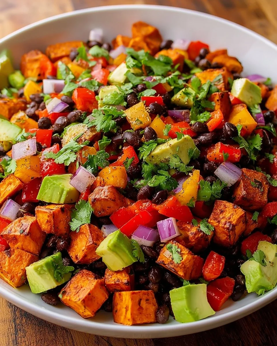Gerösteter Süßkartoffel-Schwarze-Bohnen-Salat in einer Schale