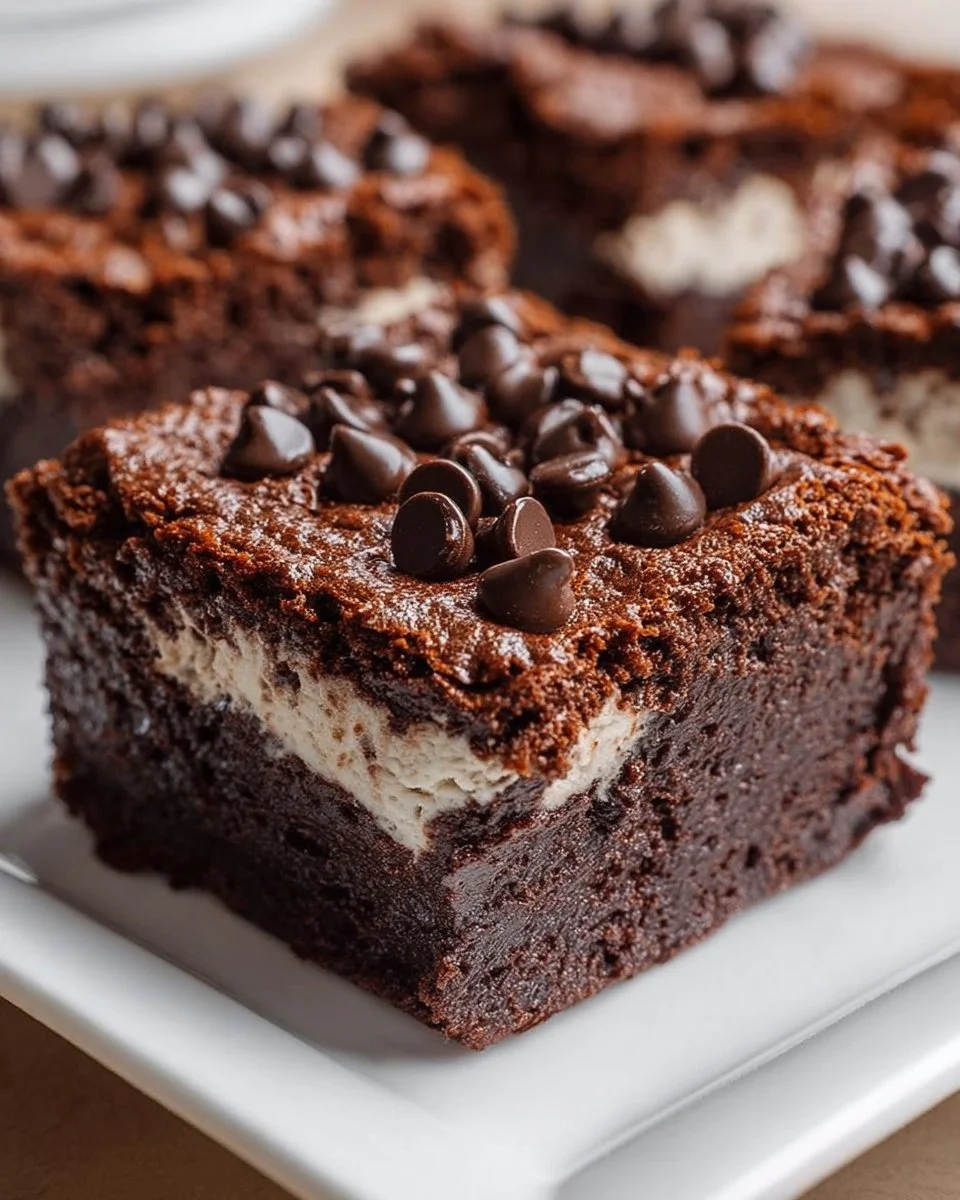Leckere Hüttenkäse-Brownies auf einem Teller präsentiert