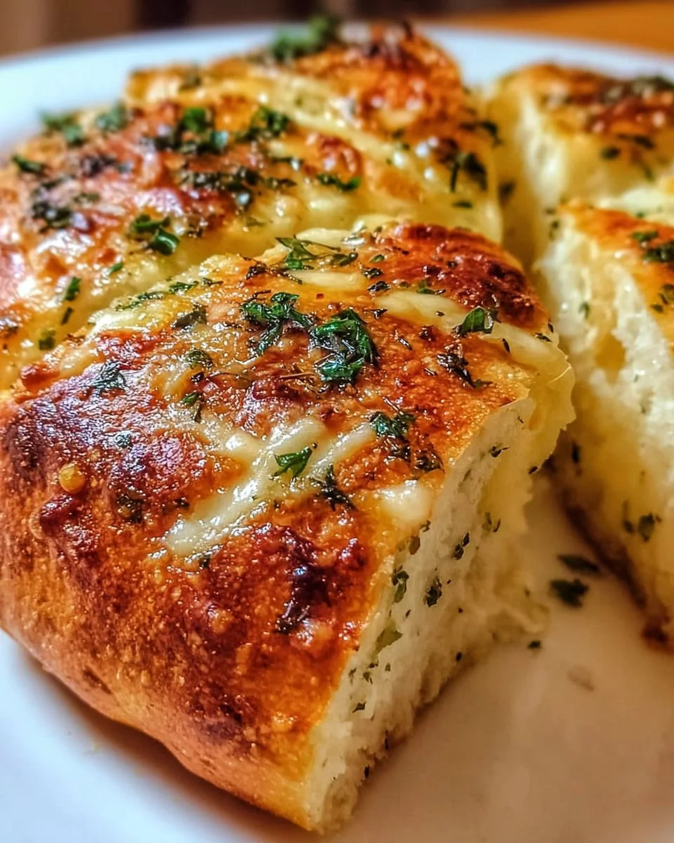 Italienisches Kräuter- und Käsebrot mit frischen Kräutern und schmelzendem Käse