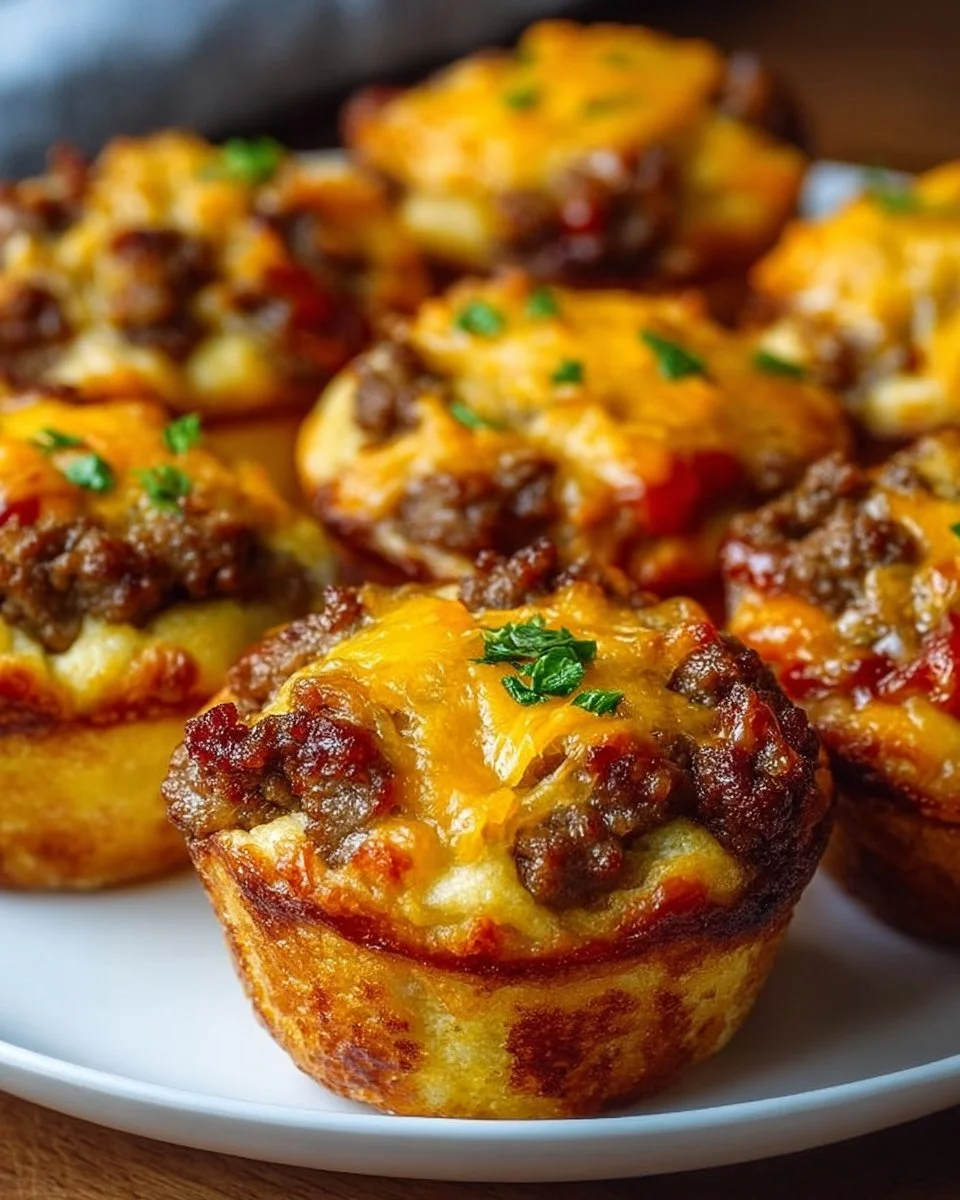 Käseburger-Muffins frisch gebacken auf einem Teller