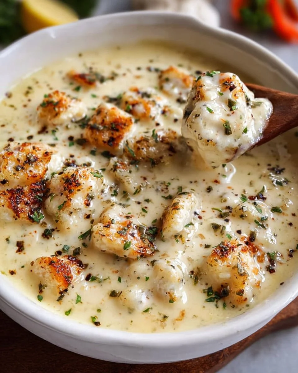 Köstliche Knoblauch-Parmesan-Sauce in einer Schüssel, ideal für viele Gerichte.
