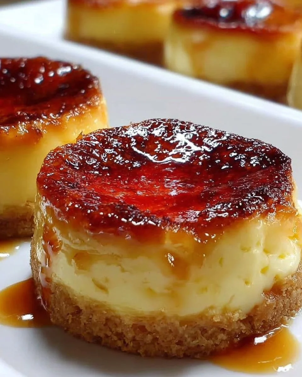 Mini Crème Brûlée Käsekuchen mit goldener Karamellkruste