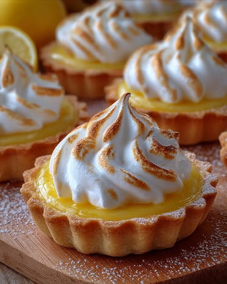 Mini-Zitronen-Baiser-Törtchen mit frischen Zitronen und Baiser-Topping