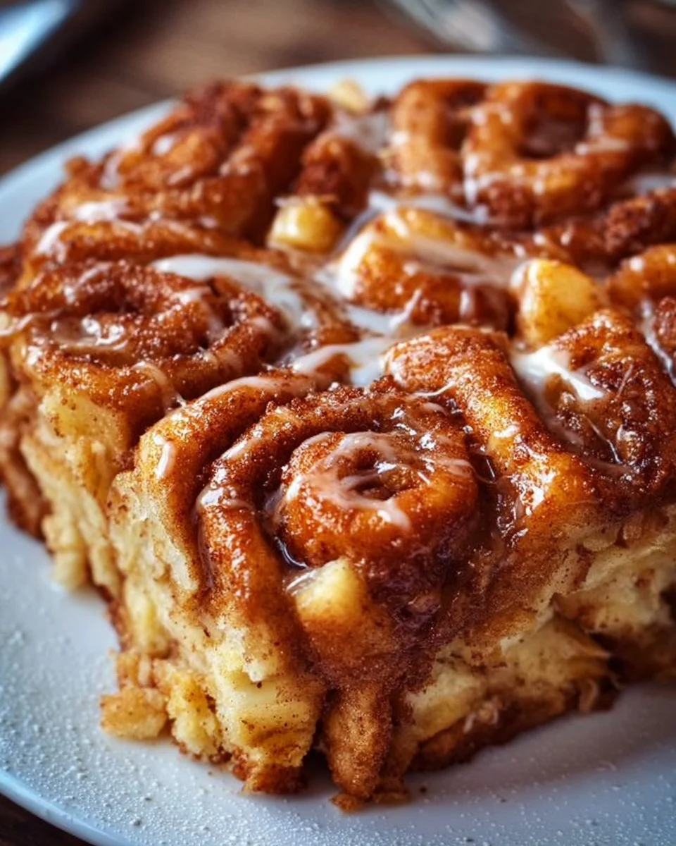 Saftiger Zimtschnecken Apfelkuchen mit Zimt und Äpfeln auf einem Teller