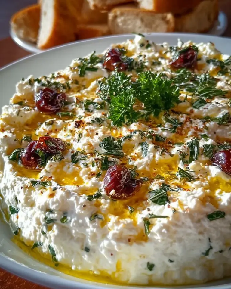 Schafskäse-Dip in einer Schale, serviert mit frischem Brot, ideal zum Snacken.