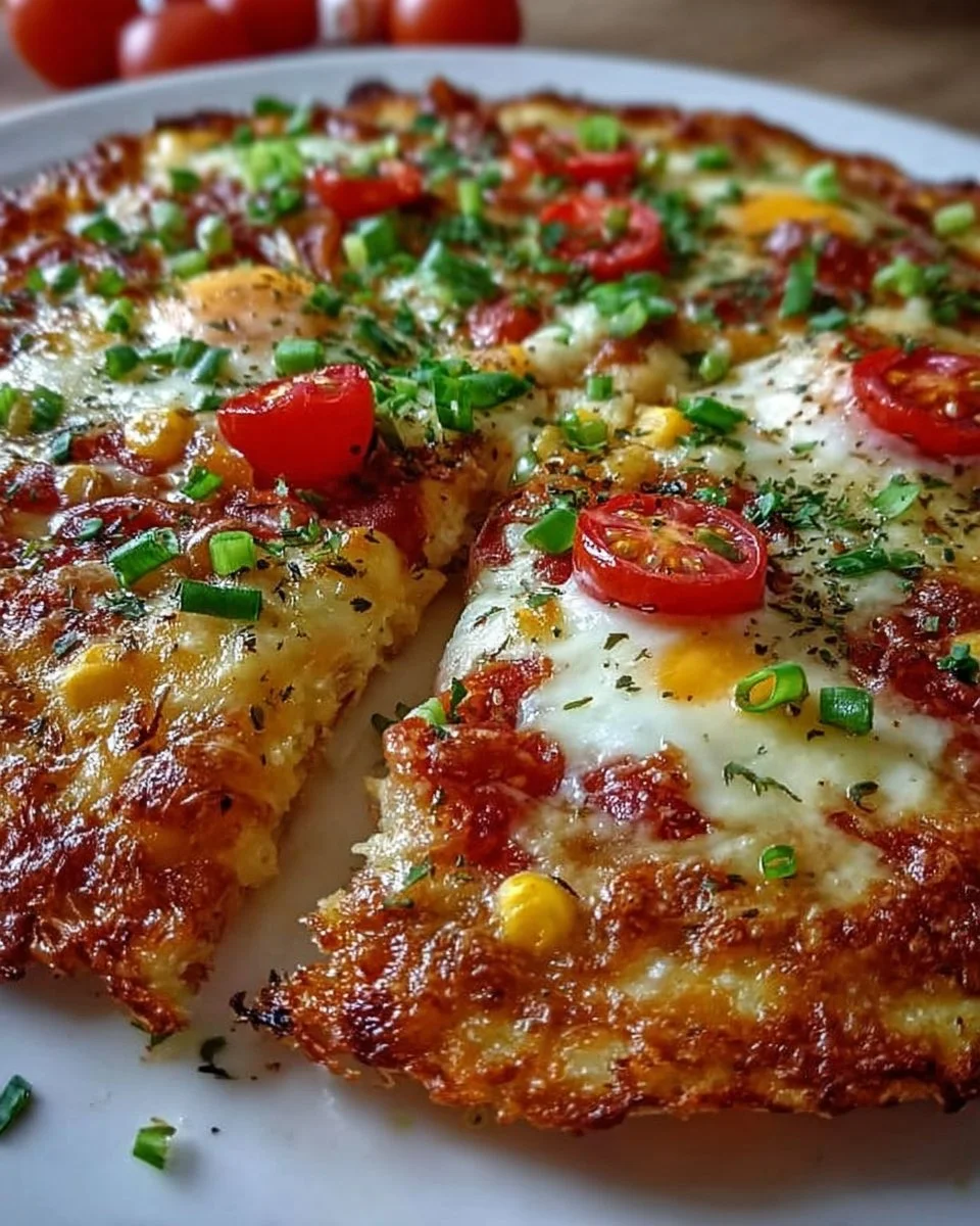 Schnelle Low Carb Schüttelpizza mit frischen Zutaten auf einem Holzbrett