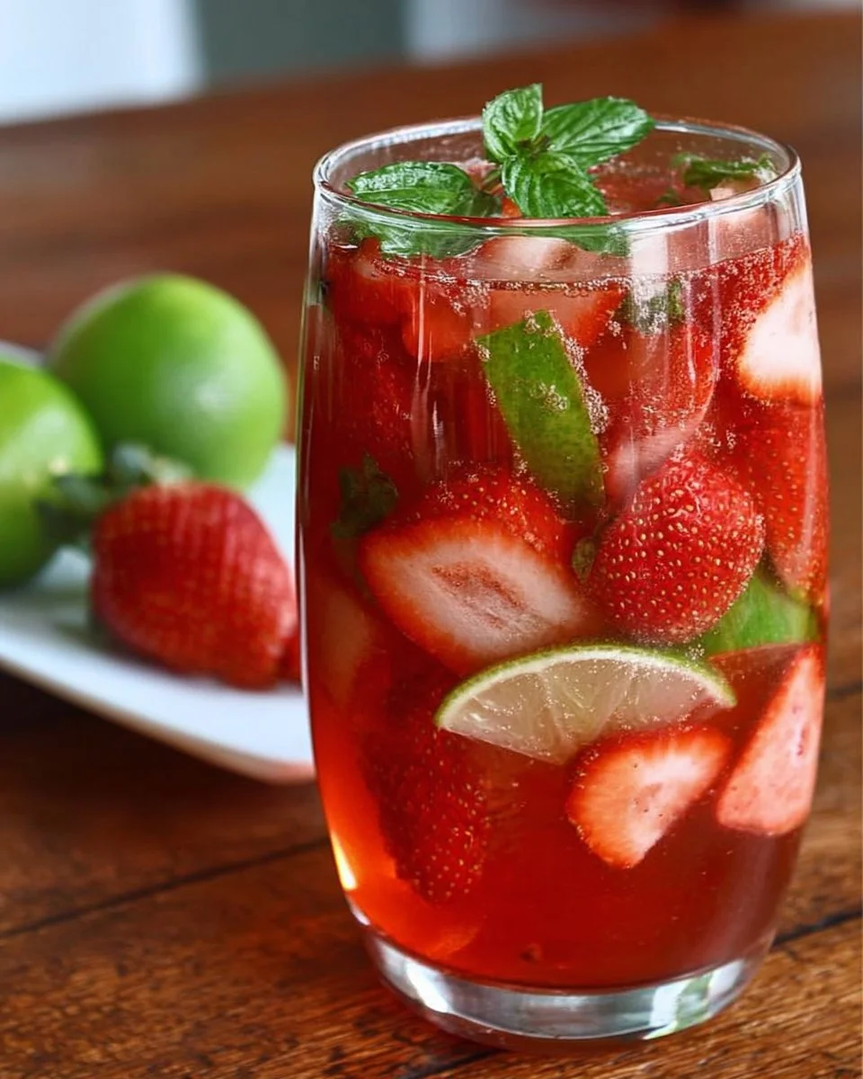 Eine Schüssel mit frischer Erdbeerbowle aus saftigen Erdbeeren und fruchtigem Punch.