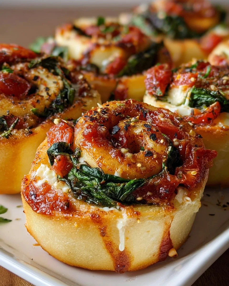 Leckere vegane Pizza-Rollen mit frischen Zutaten, ideal für Snacks und Partys.