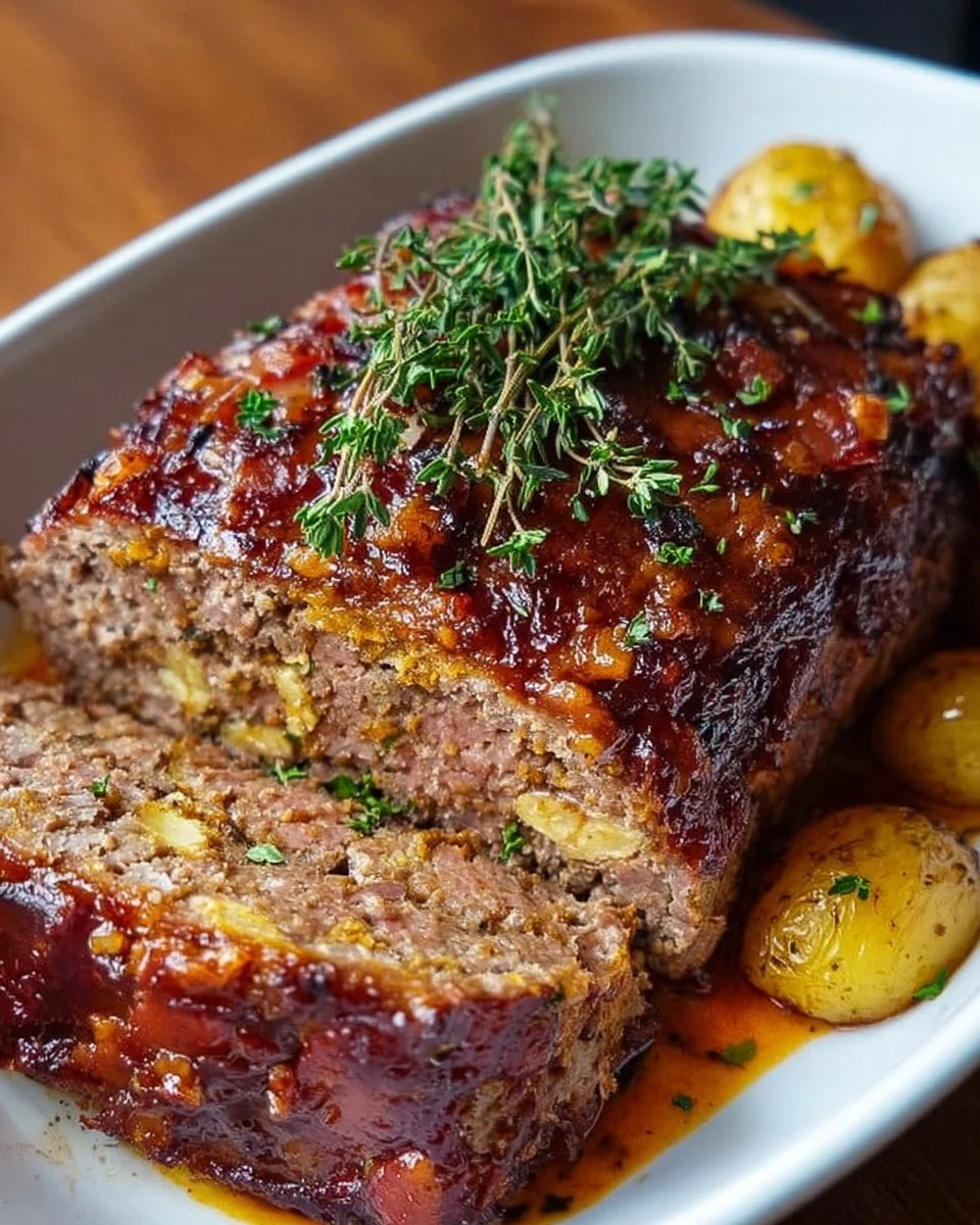 Verführerischer Hackbraten auf einem eleganten Teller serviert.