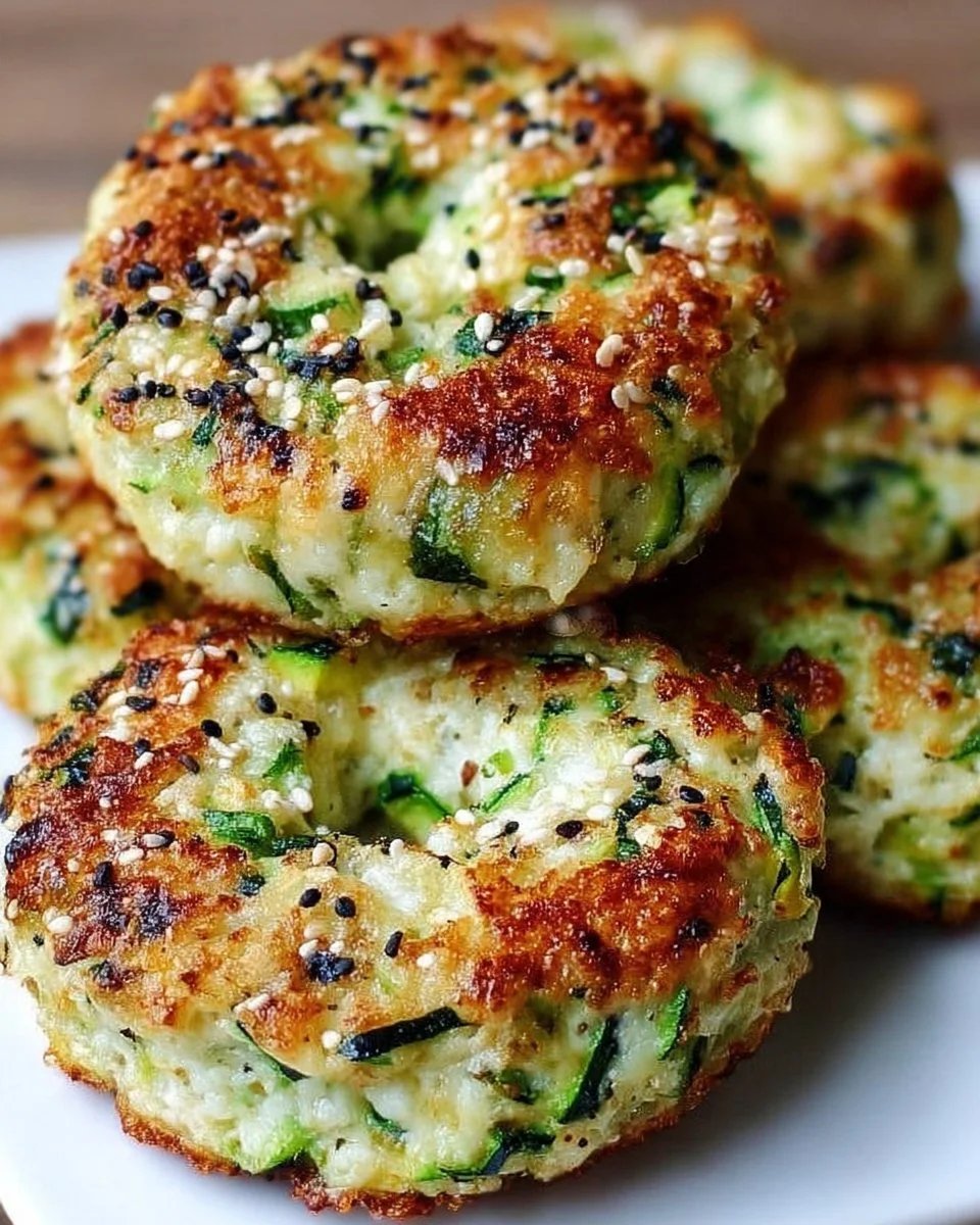 Zucchini-Bagels auf einem Teller, frisch gebacken und gesund