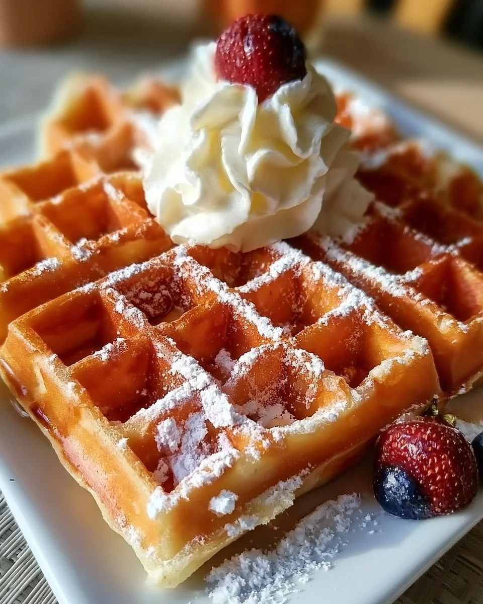 Belgische Waffeln mit Vanillearoma auf einem Teller serviert